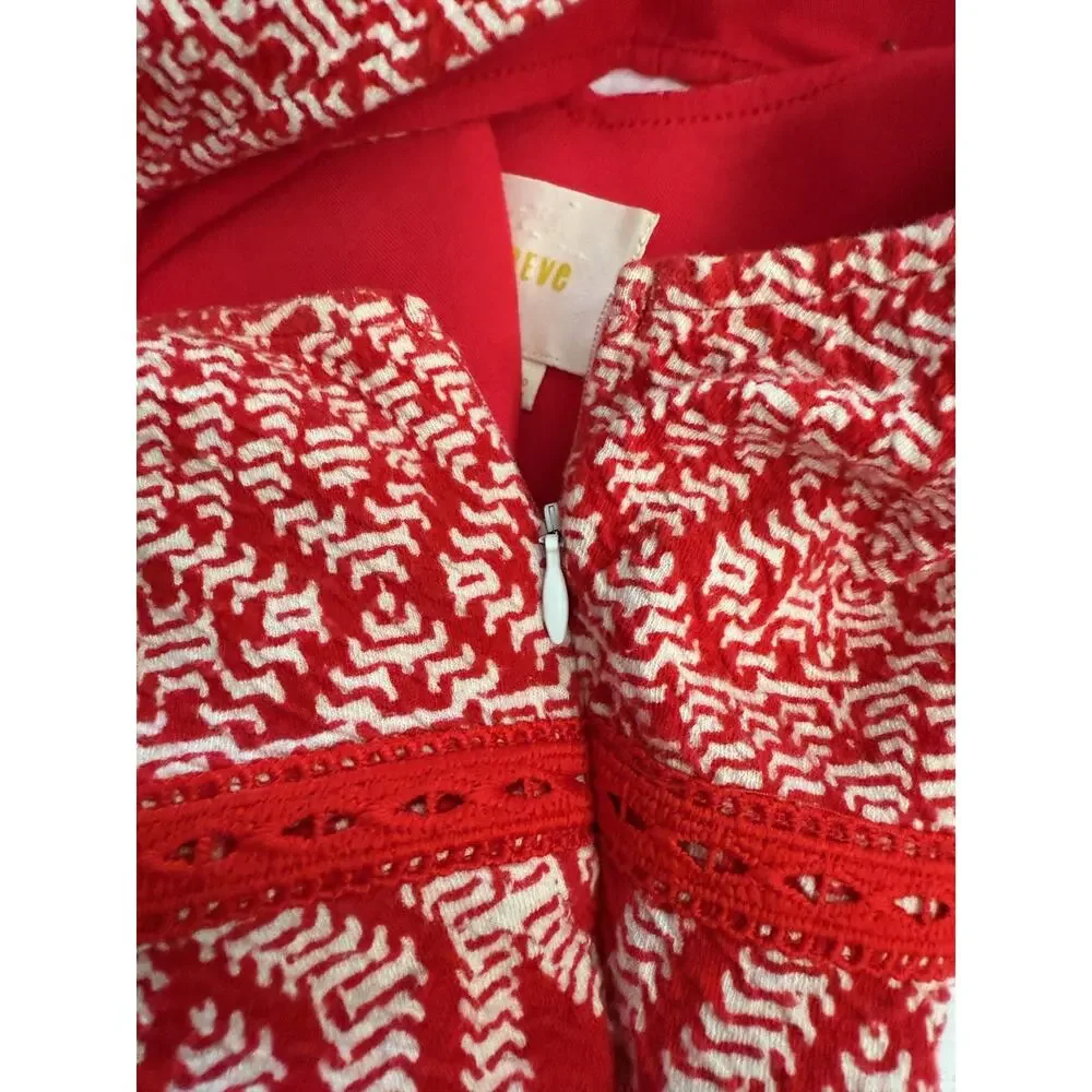 Maeve Dress Women's US 8 Red White Sleeveless Fit Flare Geometric Textured Zip - Picture 5 of 8